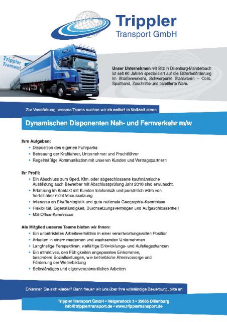 Dynamischen Disponenten Nah- und Fernverkehr m/w - Sonstiges - Dillenburg-Manderbach