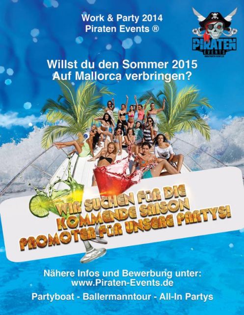 Party Promotion auf Mallorca – Work & Party 2015 bei Piraten Events - Praktika - Cala Ratjada